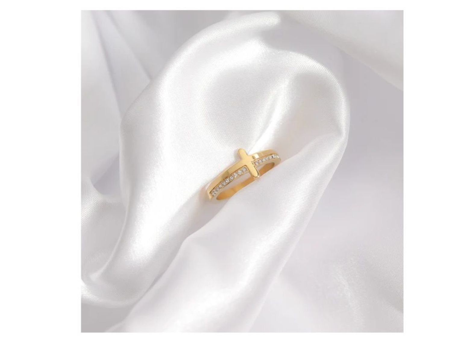 Anillo CSR0012 18K Gold PVD Stainless Steel Cross CZ * Ring